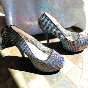 NEW BORDELLO CRYSTAL RHINESTONE HIDDEN PLATFORM HEELS SHOES SIZE 10